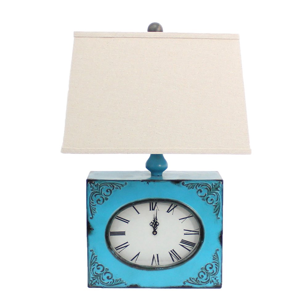 22" Distressed Red Metal Bedside Lamp With Beige Shade