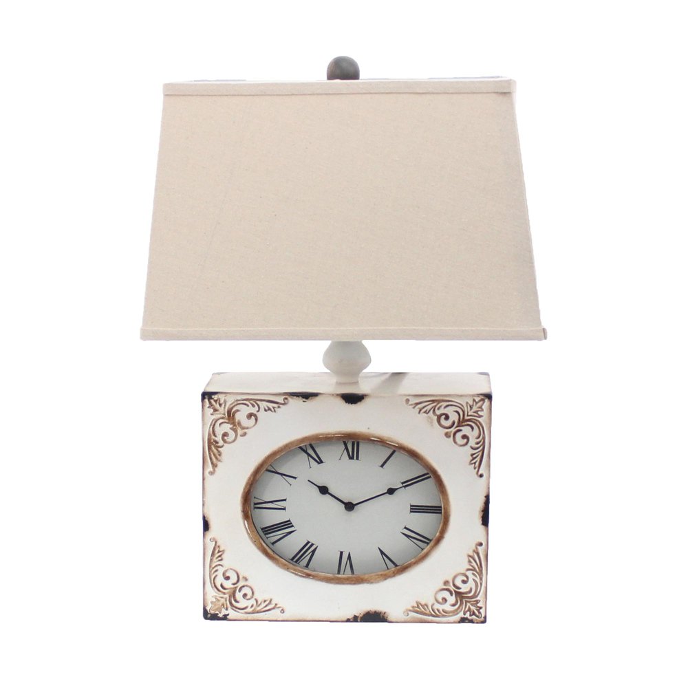 22" Distressed Red Metal Bedside Lamp With Beige Shade