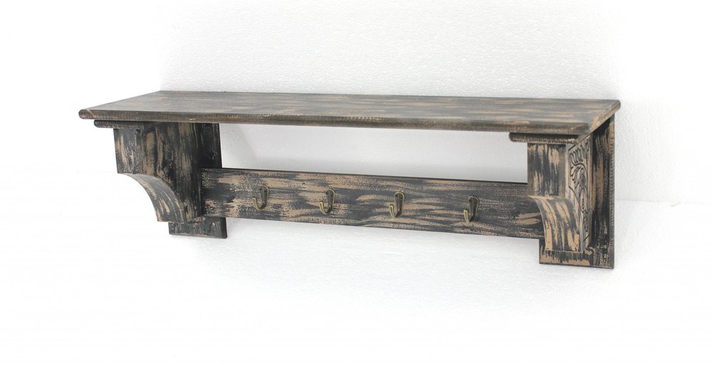 30" Red Distressed Wood Four Hook Wall Mounted Hanging Coat Rack
