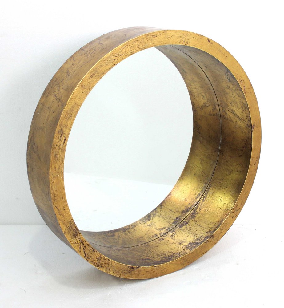 36" Gold Round Solid Wood Framed Accent Mirror