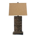 30" Distressed Bronze Metal Bedside Lamp With Khaki Shade