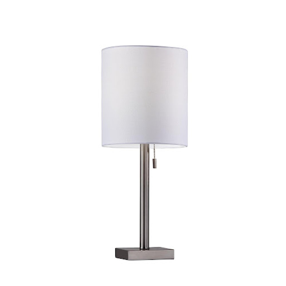 22" Antiqued Brass Metal Cylinder Table Lamp With Off White Drum Shade