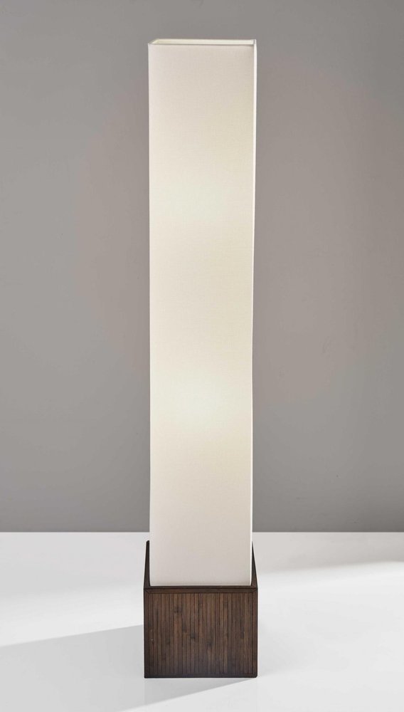 50" Brown And White Rattan Two Light Column Floor Lamp With White Fabric Shade
