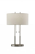 27" Silver Metal Two Light Bedside Lamp With Off White Drum Shade