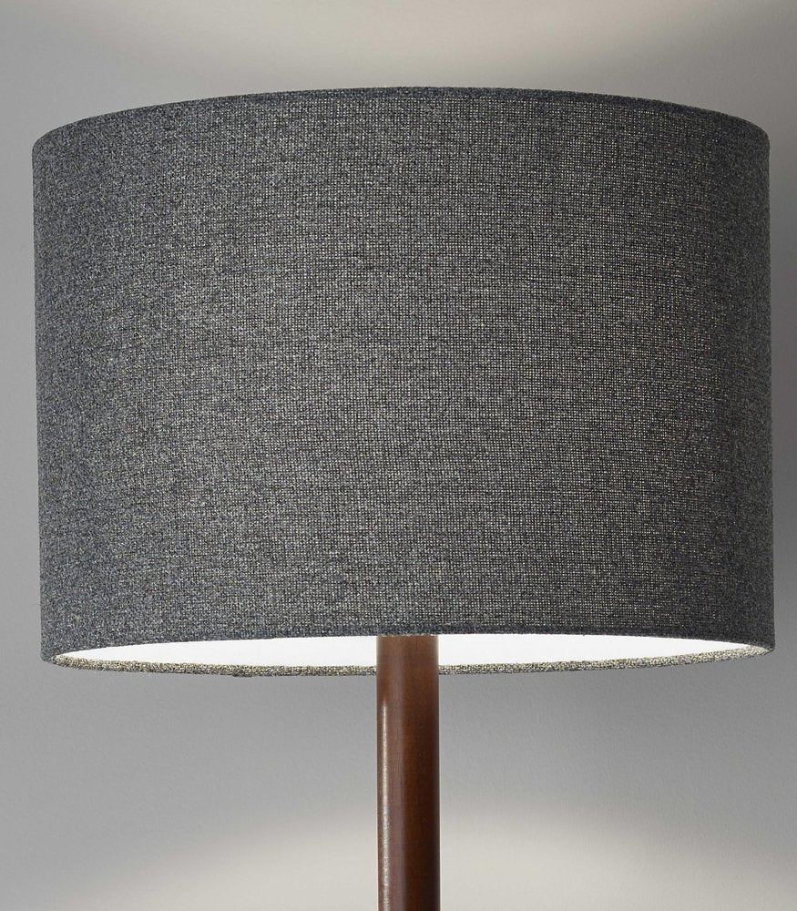 59" Natural Solid Wood Floor Lamp With White Linen Drum Shade