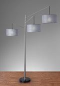 91" Silver Three Light Tree Floor Lamp With Gray Linen Drum Shade