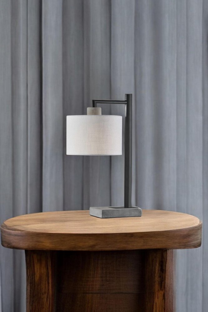 23" Gray Metal Novelty Table Lamp With White Empire Shade