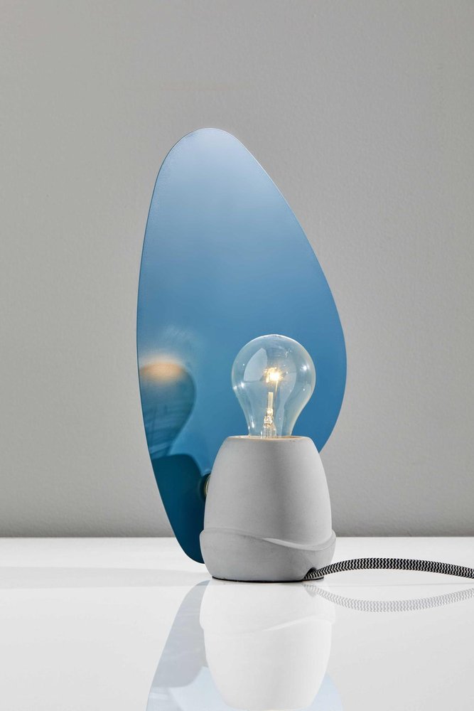 13" Gray Concrete Novelty Bedside Lamp With Aqua Novelty Shade