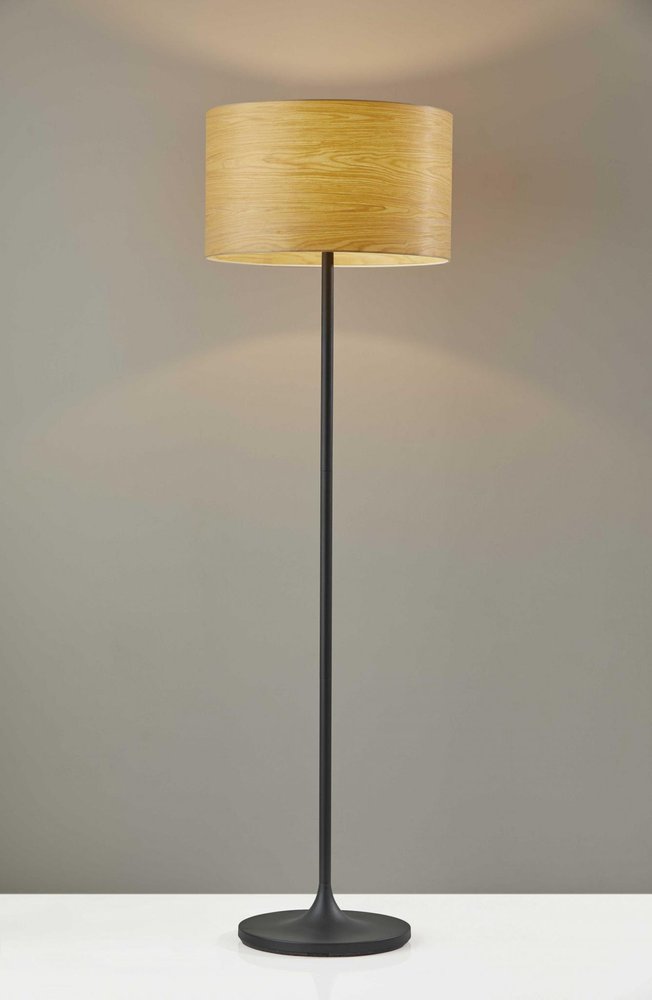 60" White Floor Lamp With White Fabric Drum Shade