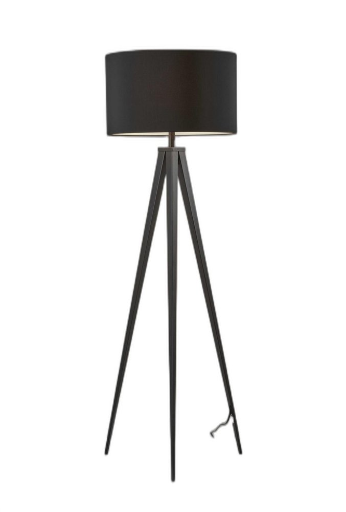 60" Natural Metal Tripod Floor Lamp With White Fabric Drum Shade