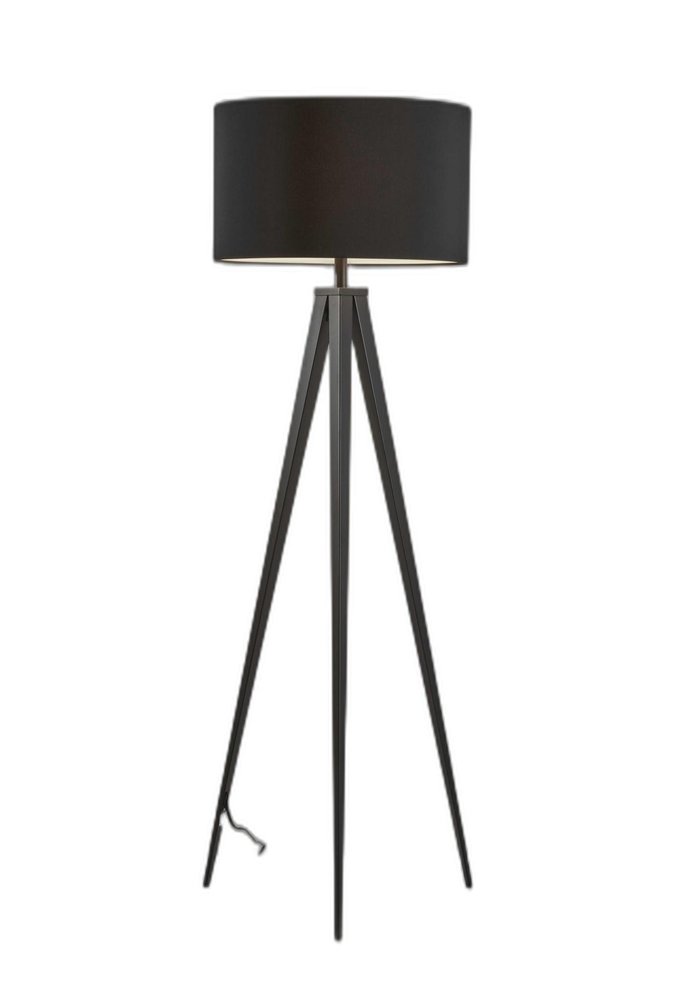 60" Natural Metal Tripod Floor Lamp With White Fabric Drum Shade