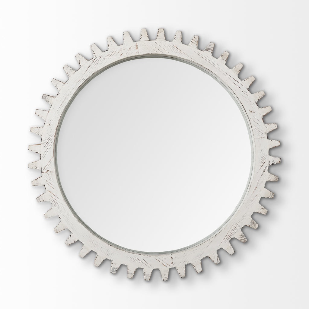 35" White Abstract Wood Framed Accent Mirror