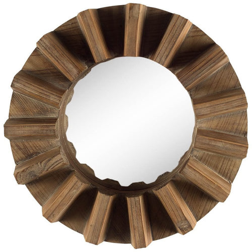 17" Brown Solid Wood Round Geometric Framed Accent Mirror