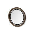 19" Black And Brown Metal And Solid Wood Round Geometric Framed Accent Mirror