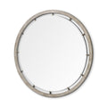 54" Brown Round Wood And Metal Framed Accent Mirror