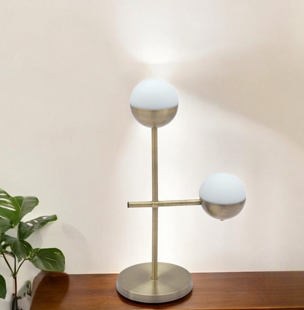 69" Brass Metal Bedside Table Lamp With Off White Globe Shade