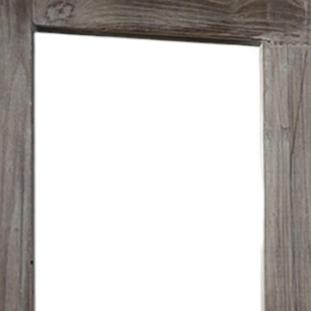 58" Dark Brown Solid Wood Wall Mounted And Freestanding Framed Accent Mirror