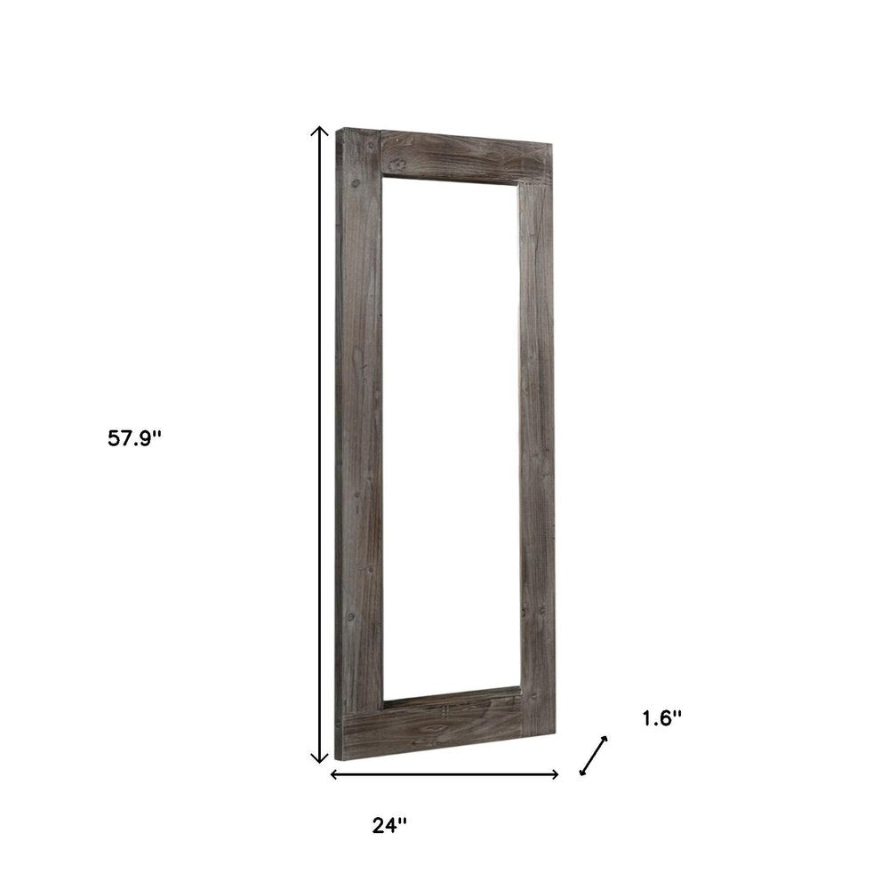 58" Dark Brown Solid Wood Wall Mounted And Freestanding Framed Accent Mirror