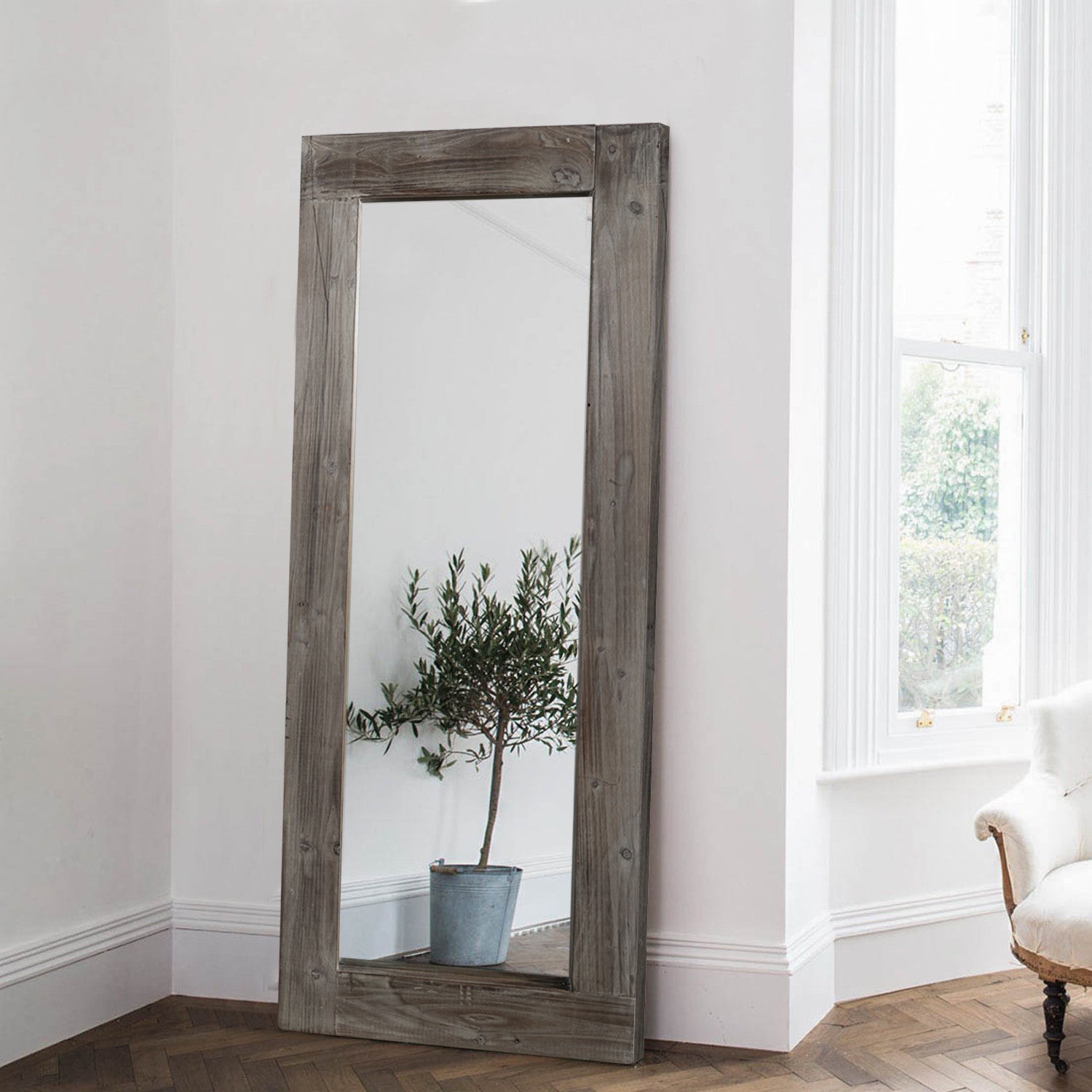 58" Dark Brown Solid Wood Wall Mounted And Freestanding Framed Accent Mirror