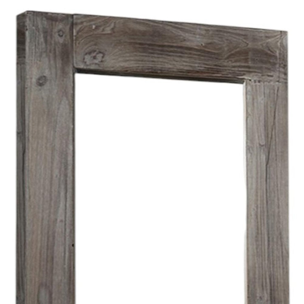 58" Dark Brown Solid Wood Wall Mounted And Freestanding Framed Accent Mirror