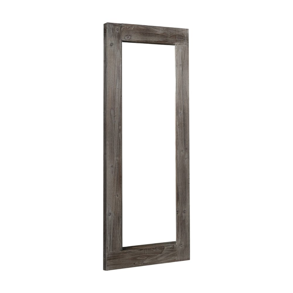 58" Dark Brown Solid Wood Wall Mounted And Freestanding Framed Accent Mirror