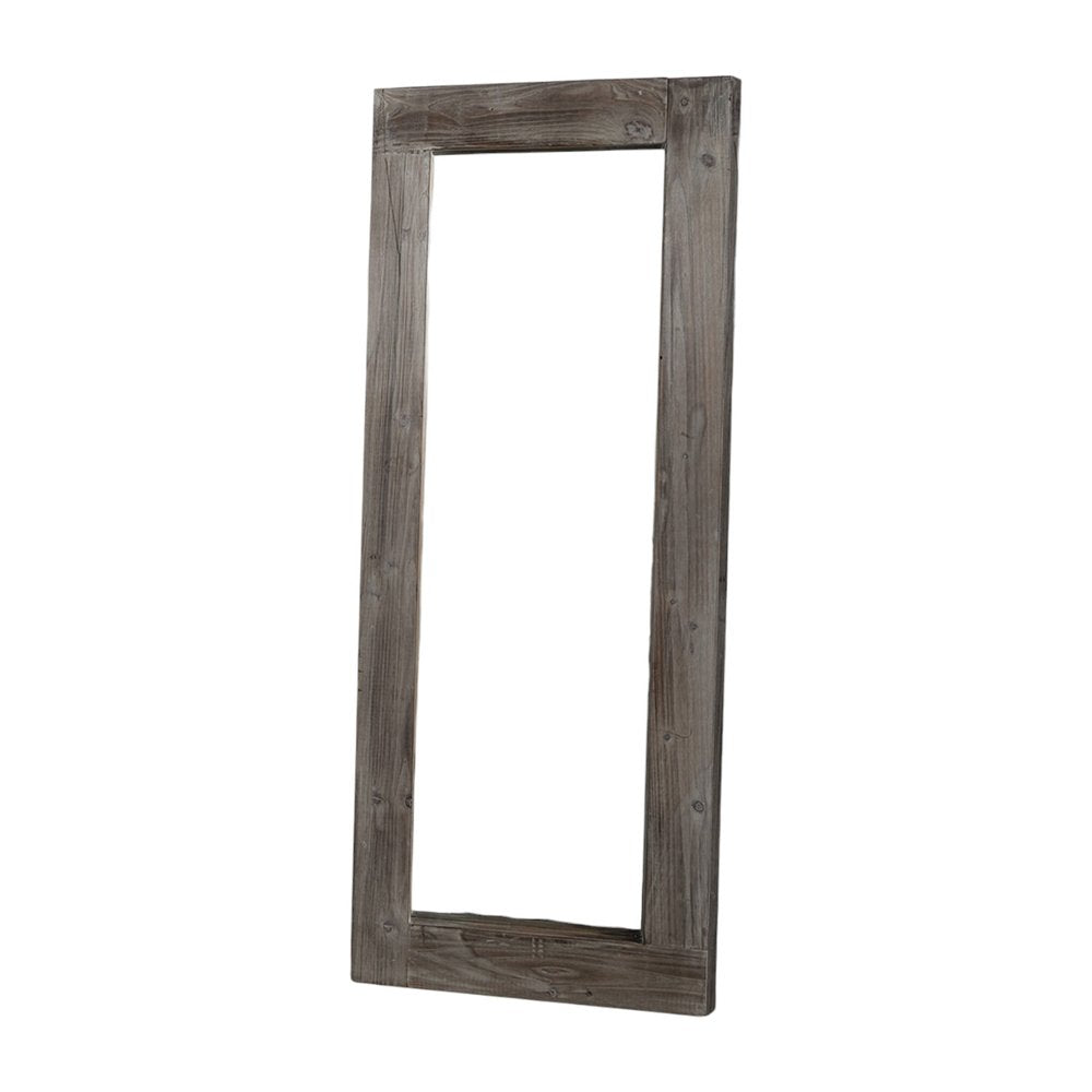58" Dark Brown Solid Wood Wall Mounted And Freestanding Framed Accent Mirror