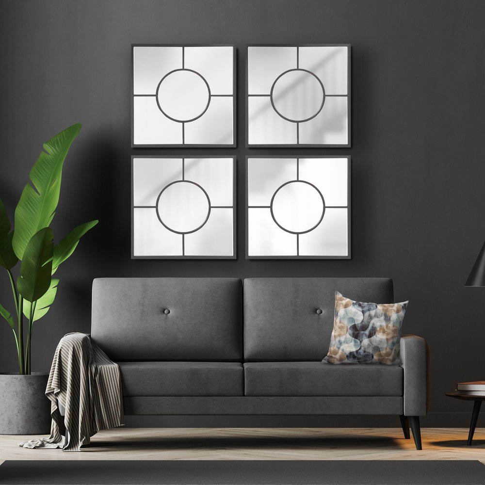 24" Graphite Metal Square Framed Accent Mirror