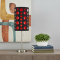 33" Steel Mod Table Lamp With Black And Red Drum Shade