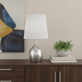 25" Silver Metal Gourd Table Lamp With White Tapered Drum Shade