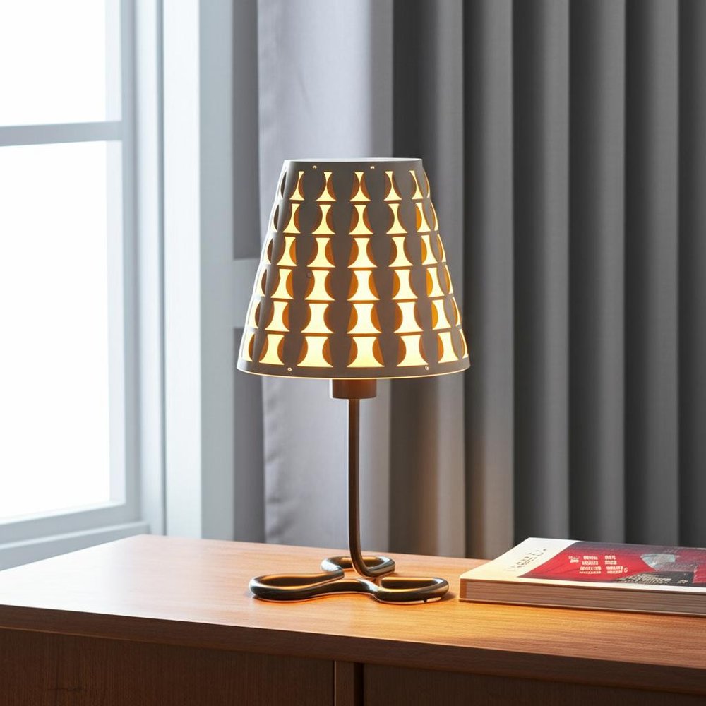 16" Black Bedside Table Lamp With Black And White Polka Dots Empire Shade