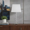 25" Crystal Geo Cubed Table Lamp With White Sharp Corner Square Tapered Shade