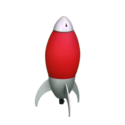 11" Red And Silver Acrylic And Metal Rocket Shaped Bedside Lamp