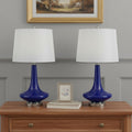 Set Of Two 26" Silver Metal Two Light Bedside Table Lamps With White Globe Shade