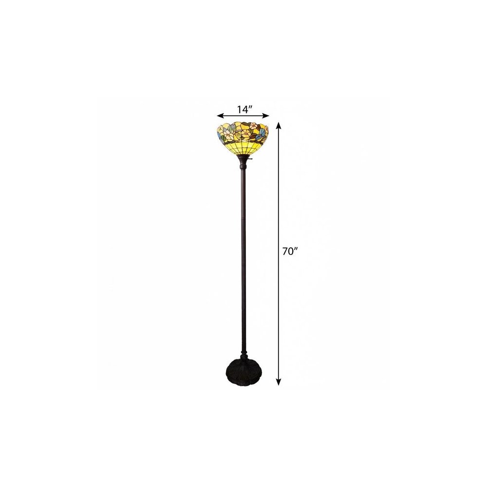 70" Green And Black Floor Lamp With Green Glass Bowl Shade