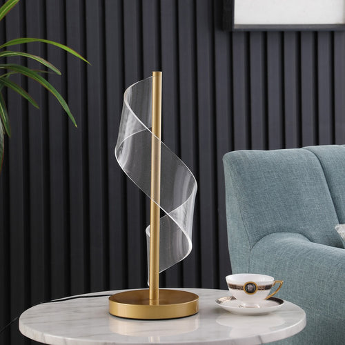 19" Wave Swirl Acrylic Led Brushed Gold Table Lamp Gold Table Lamp