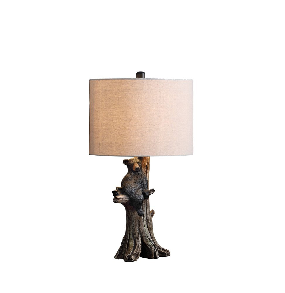 25" Black Bear in a Tree  Table Lamp With Beige Shade