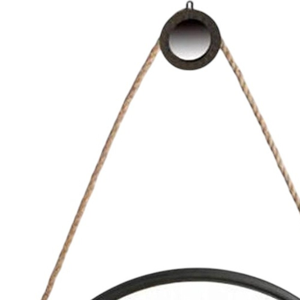 30" Black Fame Round Wall Hanging Accent Mirror with Rope