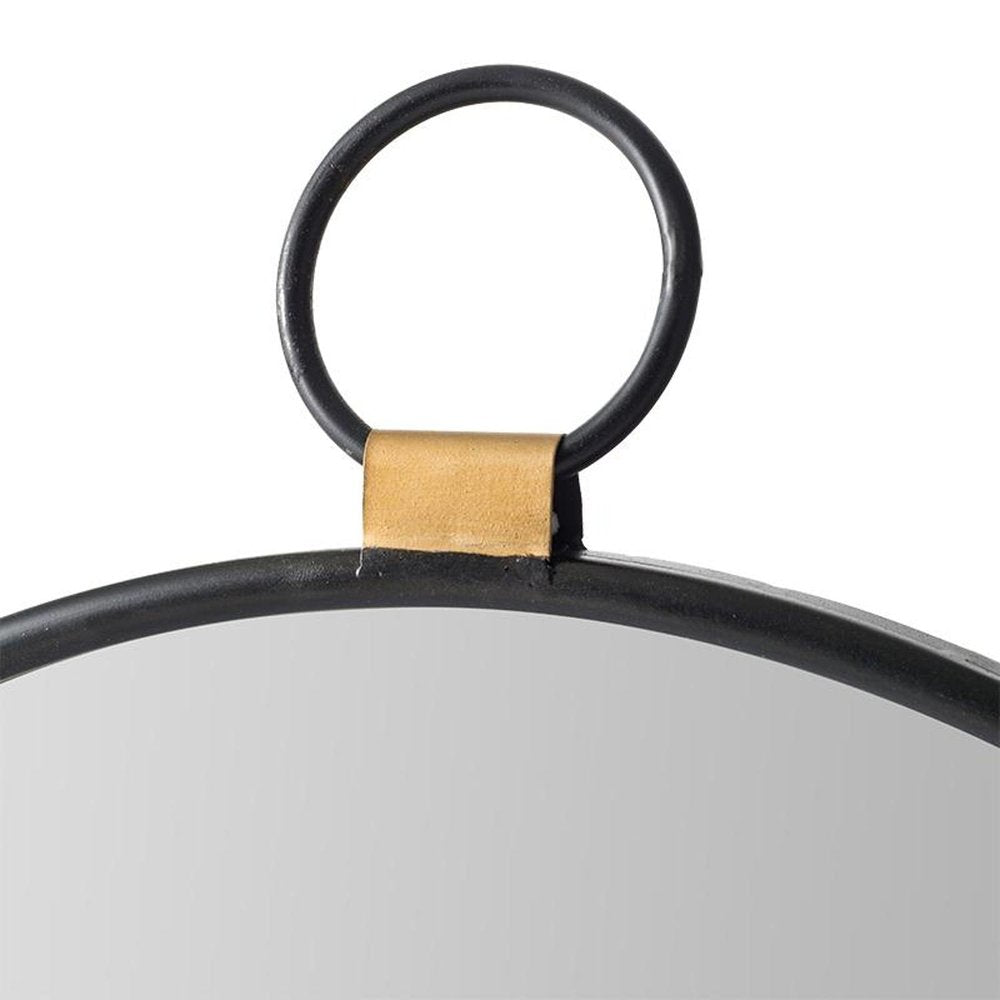 28" Black Round Iron Framed Accent Mirror