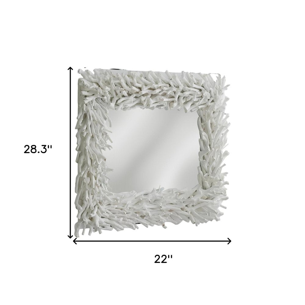 28" White Rattan Framed Accent Mirror