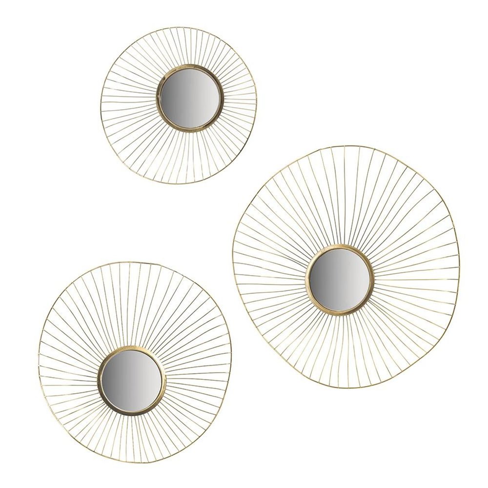 Set of Three Gold Iron Sunburst Framed Accent Mirror