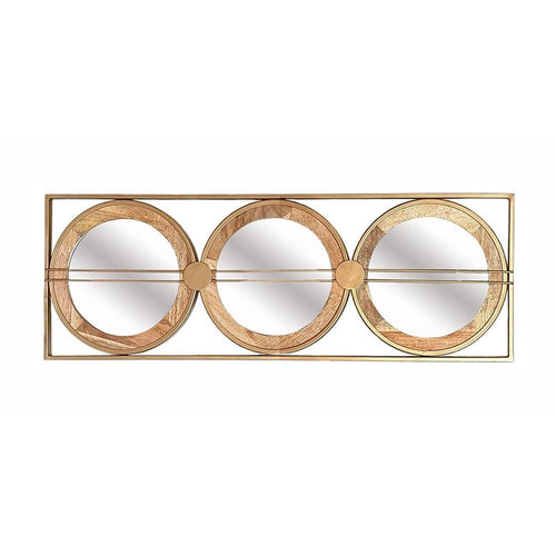 14" Brown and Gold Aluminum and Wood Geometric Framed Accent Mirror