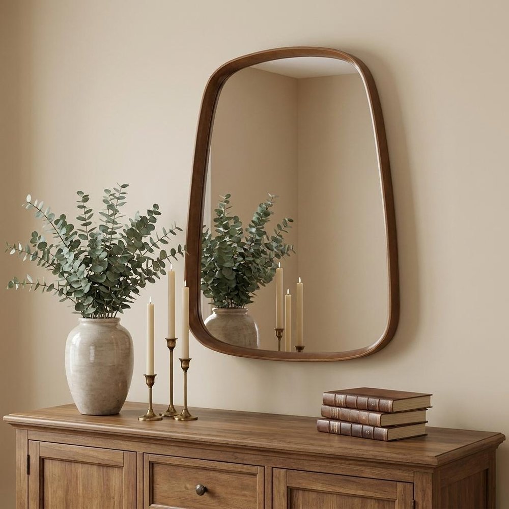 37" Brown Solid Wood Novelty Framed Accent Mirror