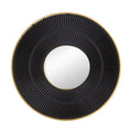 32" Black And Gold Round Wood And Metal Framed Accent Mirror