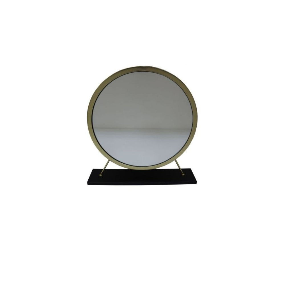 19" Brass Metal Round Freestanding Ornate Framed Makeup Shaving Tabletop Mirror