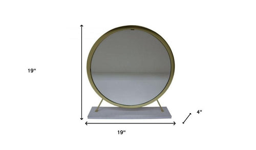 19" Brass Metal Round Freestanding Ornate Framed Makeup Shaving Tabletop Mirror