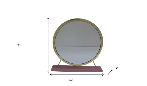 19" Brass Metal Round Freestanding Ornate Framed Makeup Shaving Tabletop Mirror