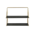 21" Dark Gray And Gold Metal And Wood Wall Mounted Tiered Shelf