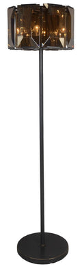 68" Dark Bronze Floor Lamp With Amber Solid Color Beveled Glass Drum Shade