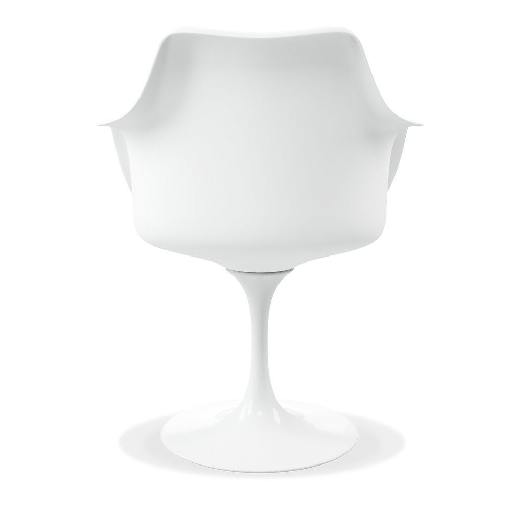 White Heavy Duty Plastic Swivel Dining Arm Chair With Gray Faux Leather Cushion