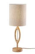 28" Natural Solid Wood Round Table Lamp With Beige Drum Shade